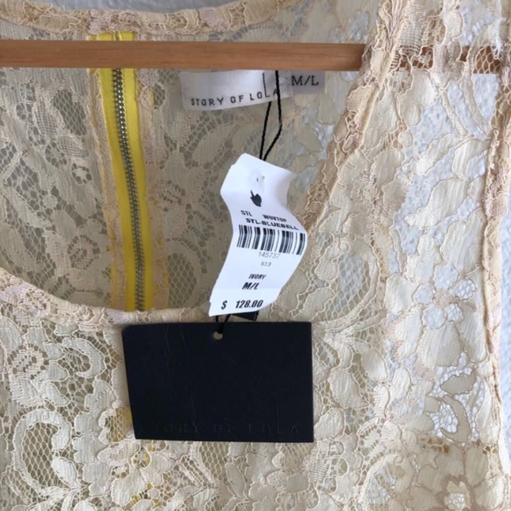 LF Cream Lace Top Neon Zipper Open Back Sheer  NWT - Picture 2 of 5